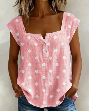 Square Neck Polka Dot Short Sleeve T-Shirt