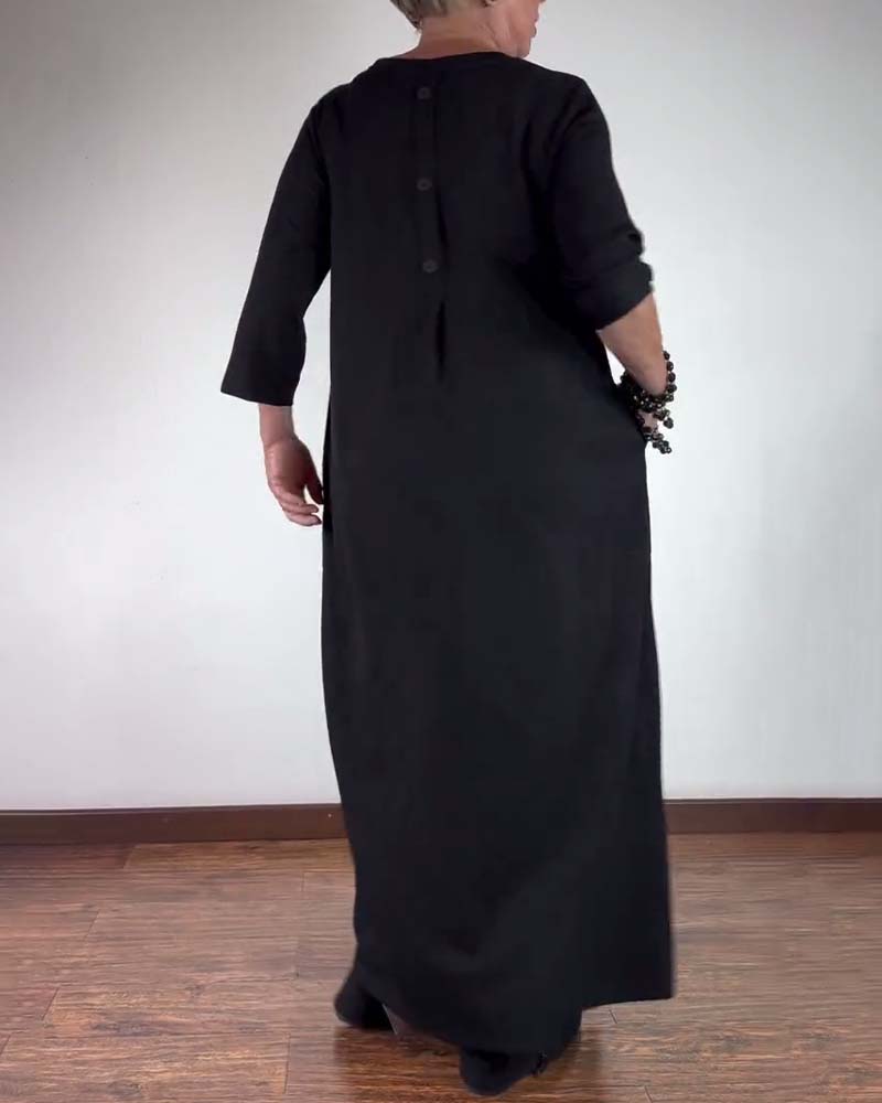 Solid color round neck loose dress