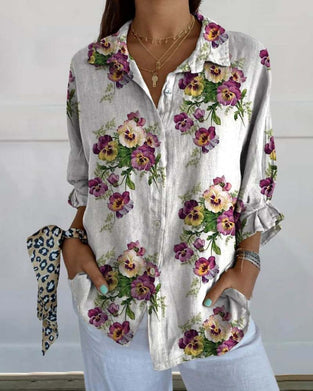 Casual floral print three quarter sleeve shirt