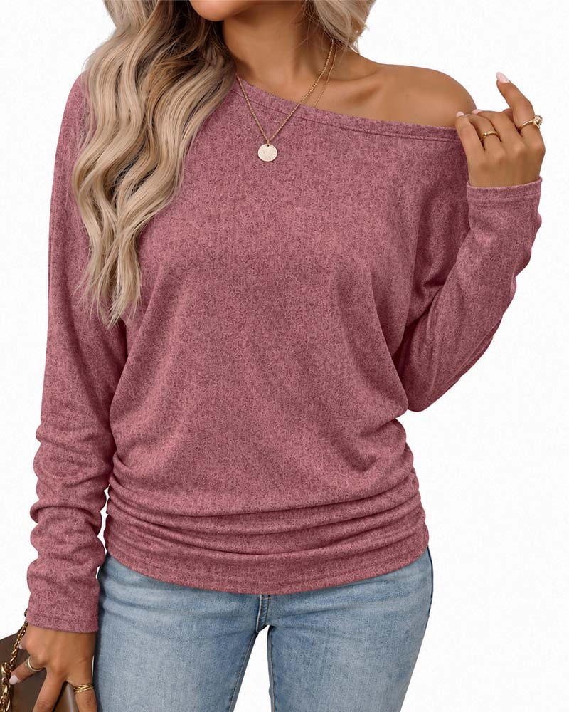 Crew Neck Solid Long Sleeve Top