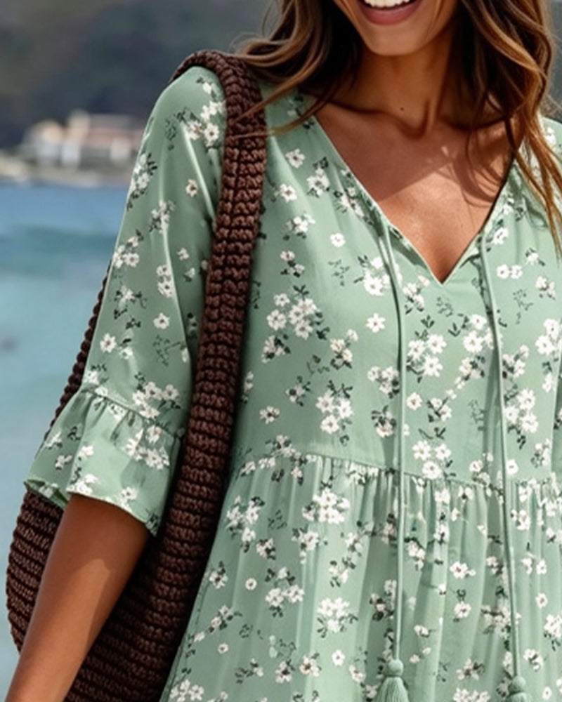Floral V-Neck Strappy Dress