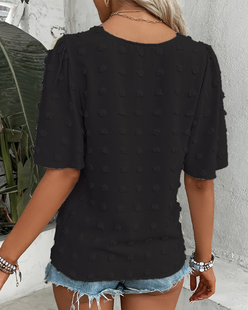 Spliced Jacquard Ruffle Sleeve Blouse