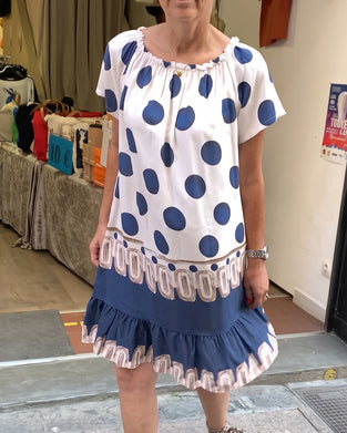 Square Neck Large Polka Dot Ruffle Contrast Dress