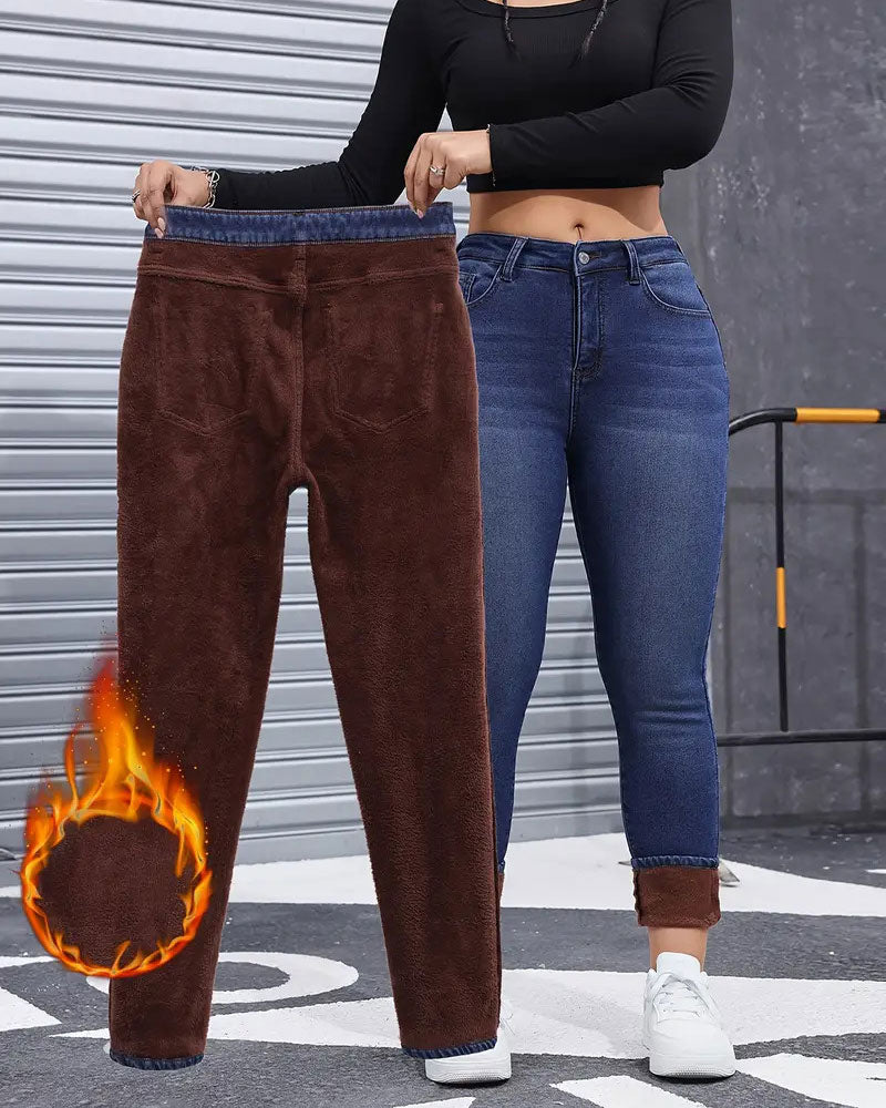 Women's Fleece Lined Solid Pocket Jeans