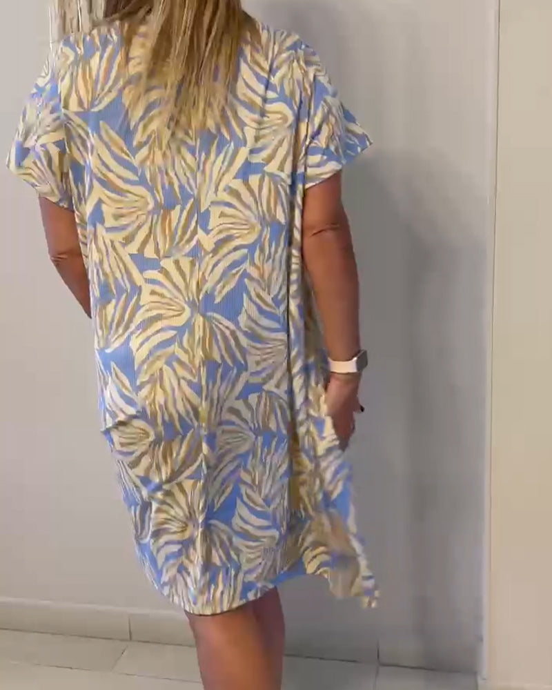 Short Sleeve Abstract Print Loose Dress