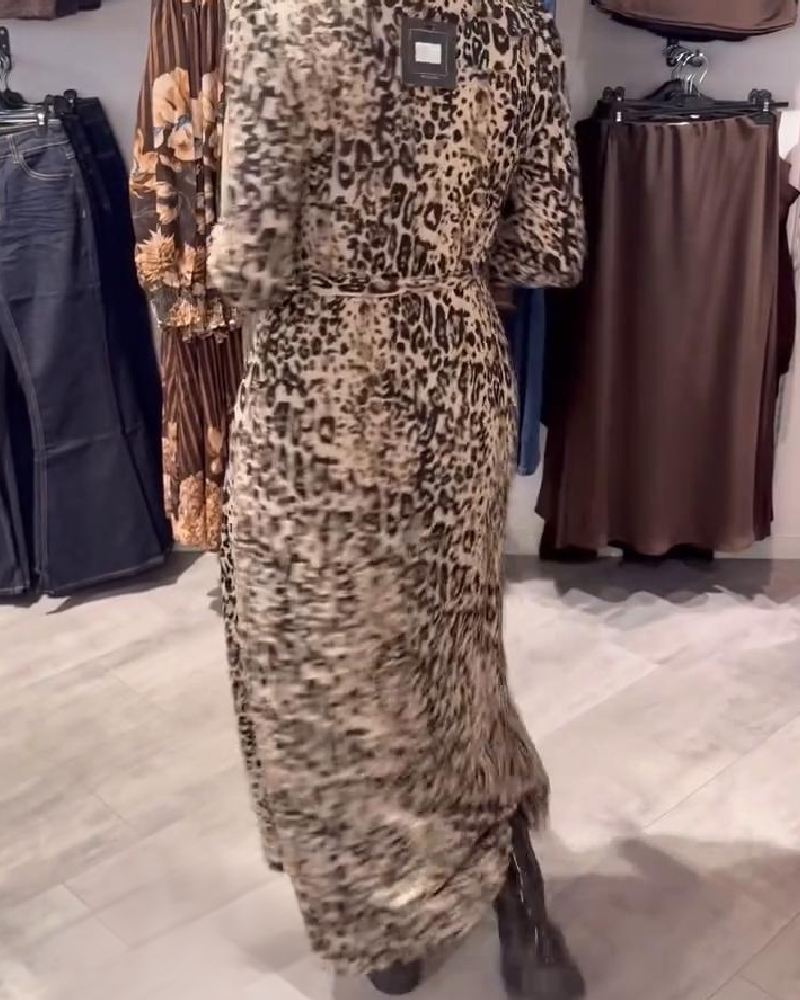 Leopard Print Fitted Waist Dress