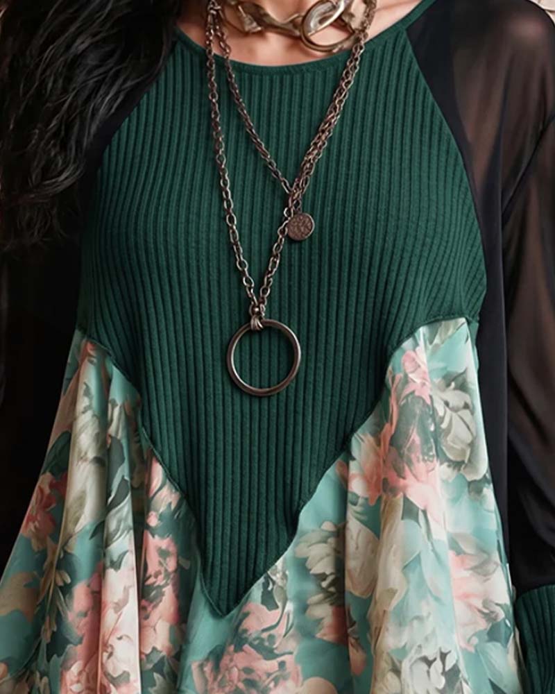 Patchwork Floral Irregular Blouse