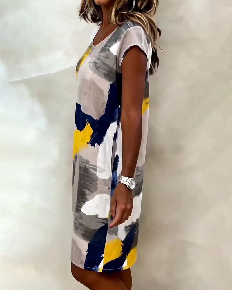 Round Neck Tie-Dye Printed Dress