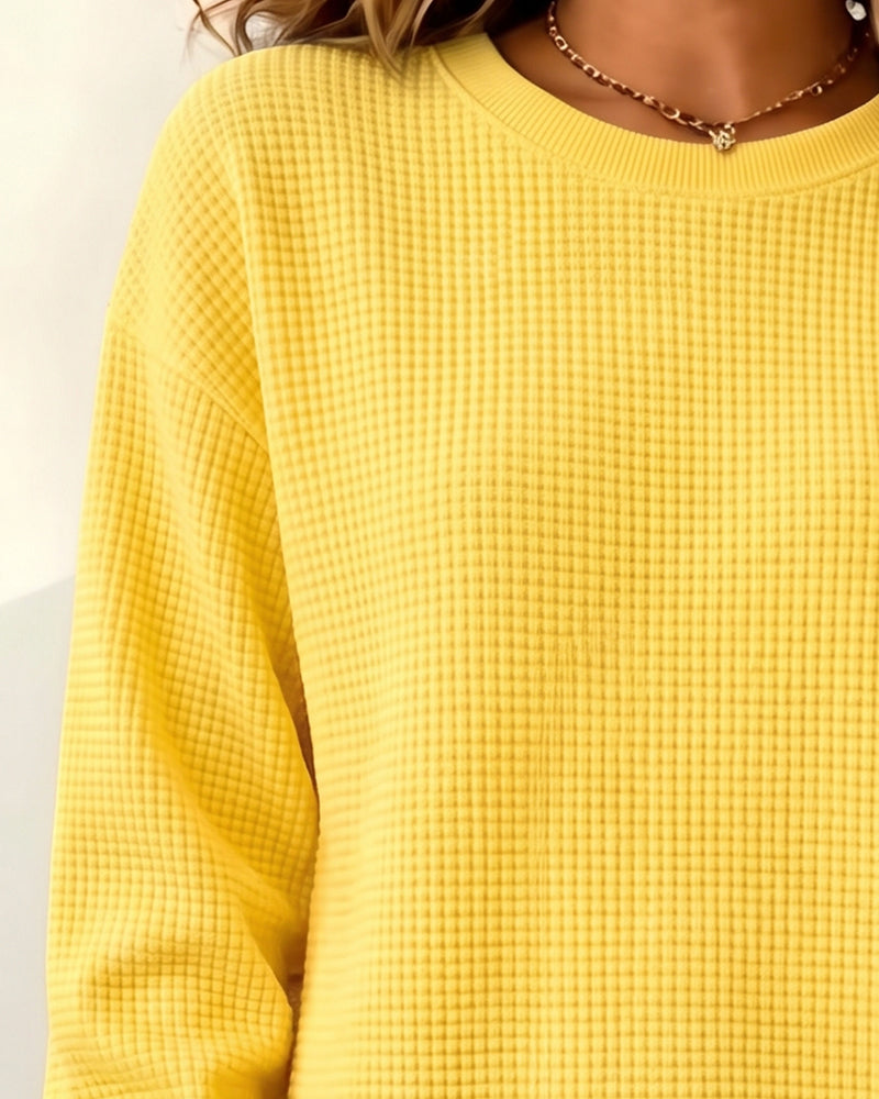 Crewneck Slit Long-Sleeve Dress