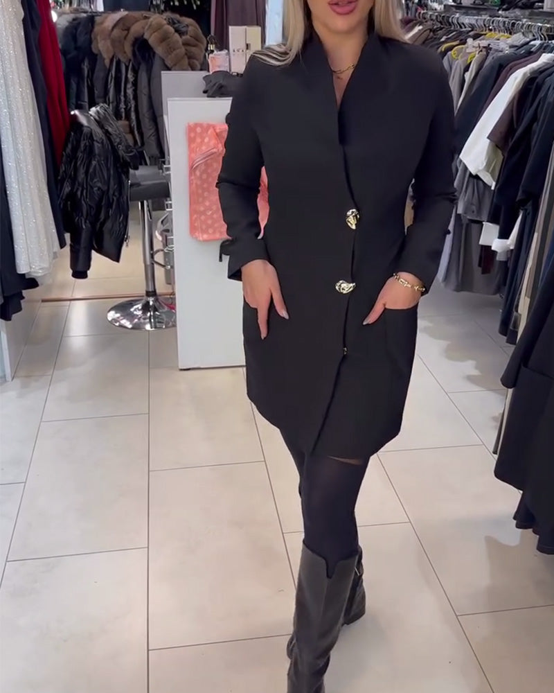 Stand Collar Metal Button Suit Dress