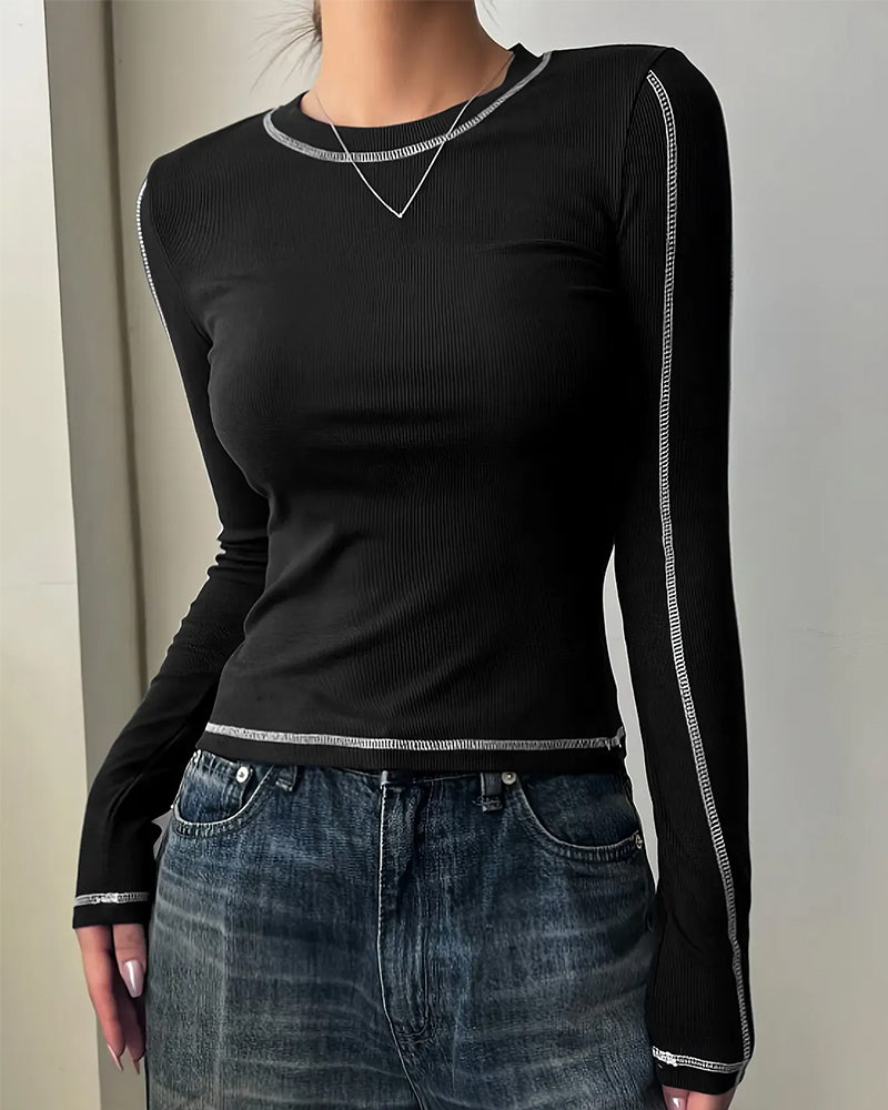 Stylish Crew Neck Slim Fit Long Sleeve Top