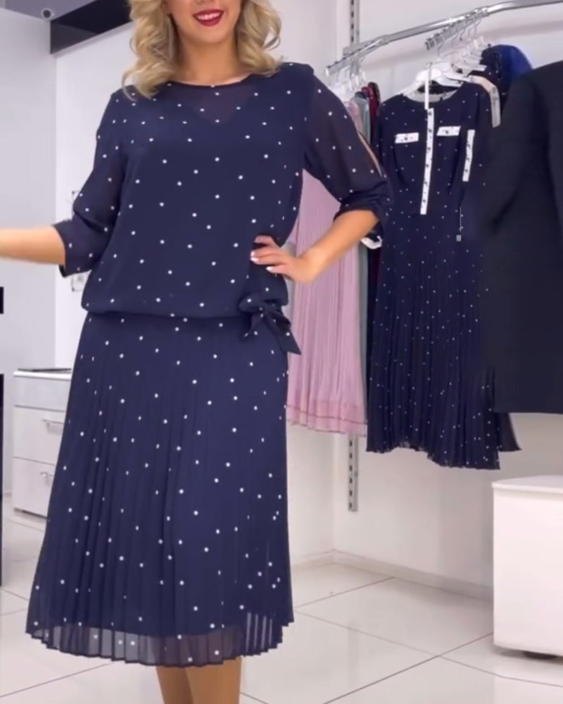 Round collar polka dot casual dress