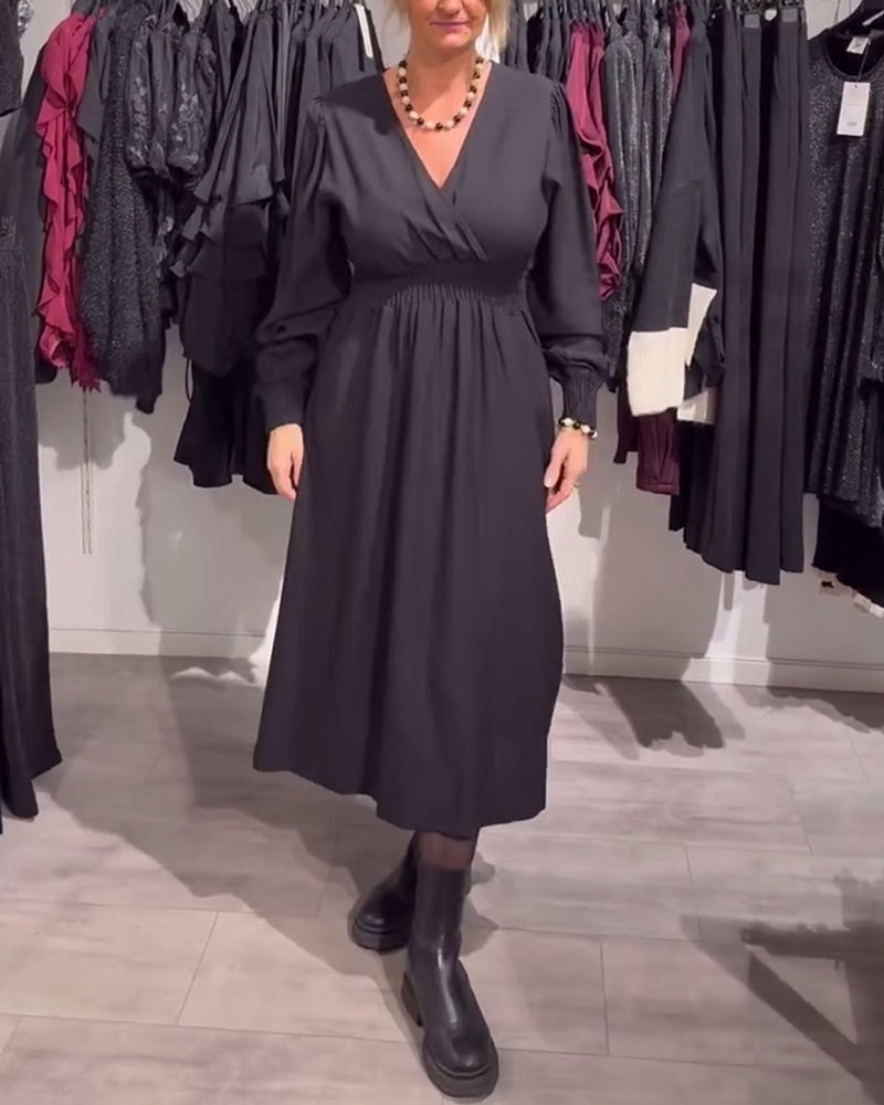 Puff Sleeve Waist-Cinching Dress