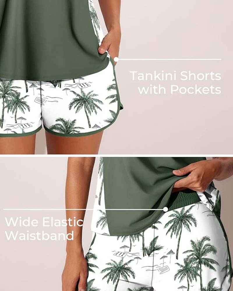 Color Block Boyleg Printed Tankini