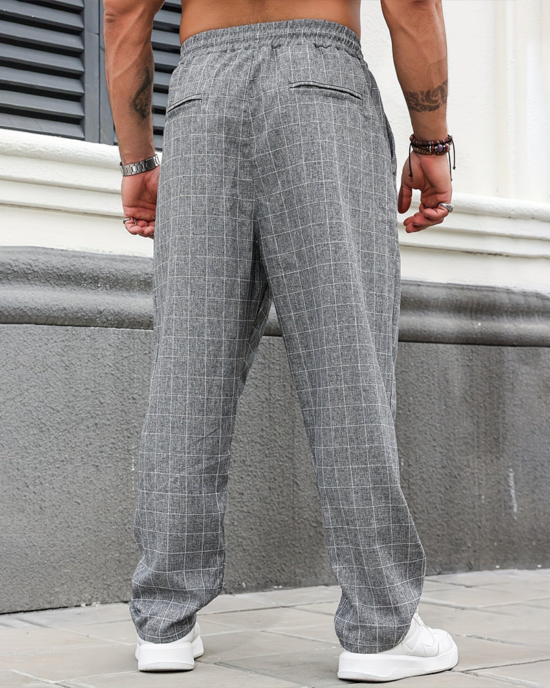 Men's Plaid Drawstring Pocket Pants