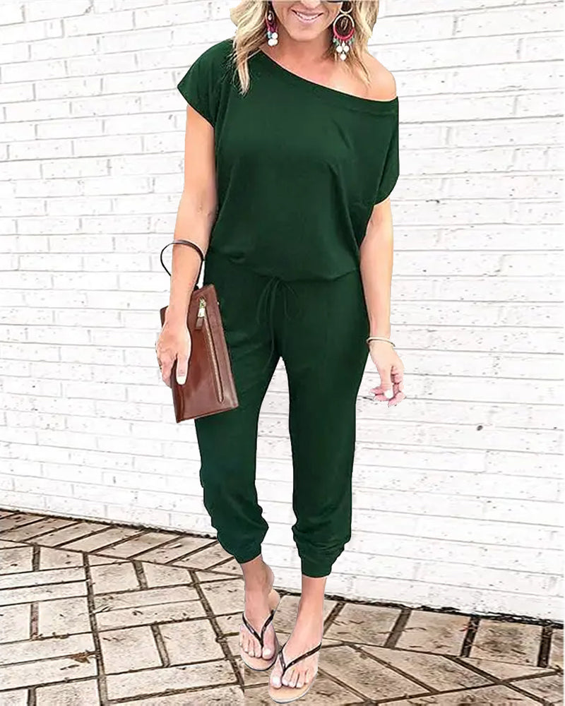 One-Shoulder Short Sleeve Jumpsuit