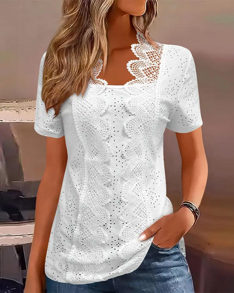 Solid Color Fashionable Lace Blouse
