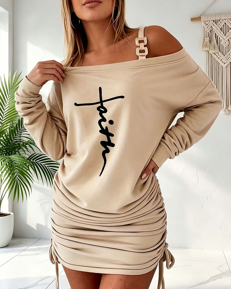 One-Shoulder Strappy Ruched Drawstring Dress