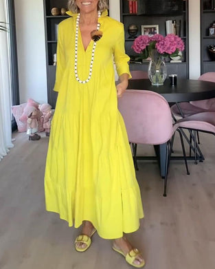 Casual solid color lapel pocket patchwork dress