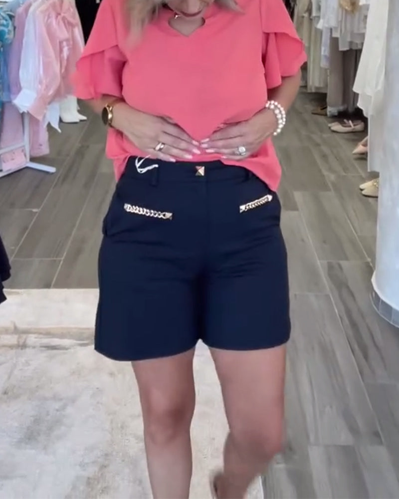 Chain Embellished Casual Shorts