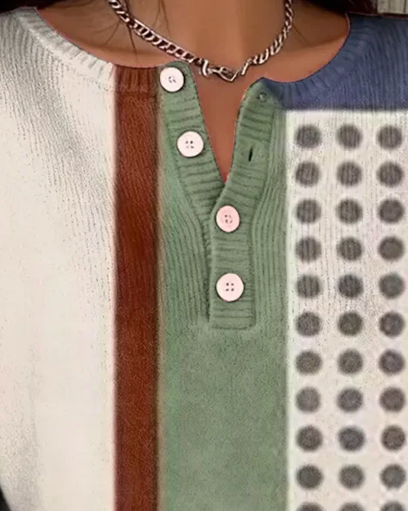 Long-Sleeved Color-Blocked Pullover