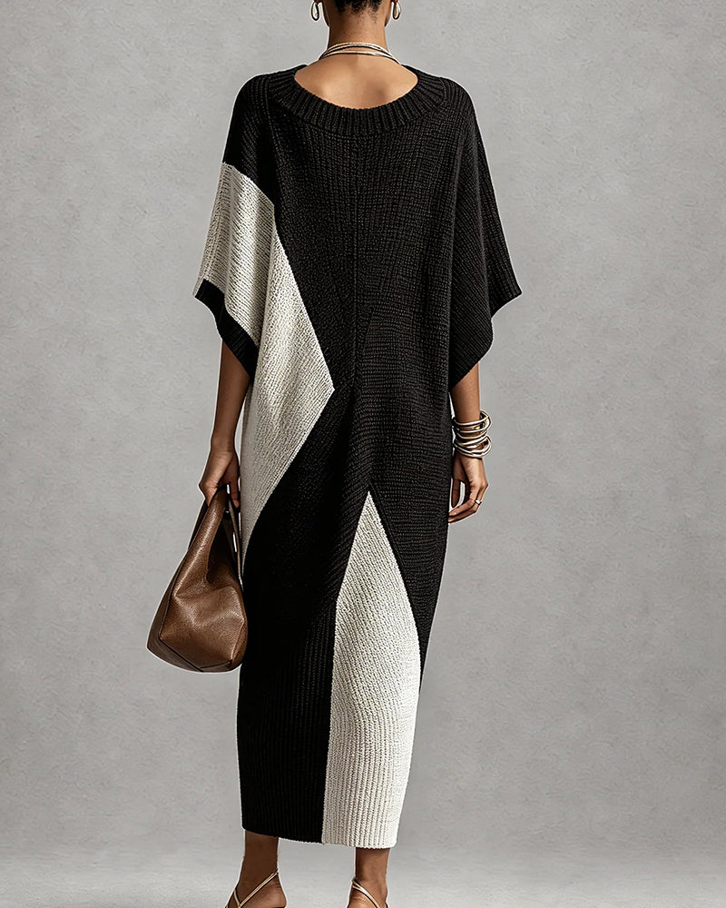 Color Block V-Neck Sweater Dress