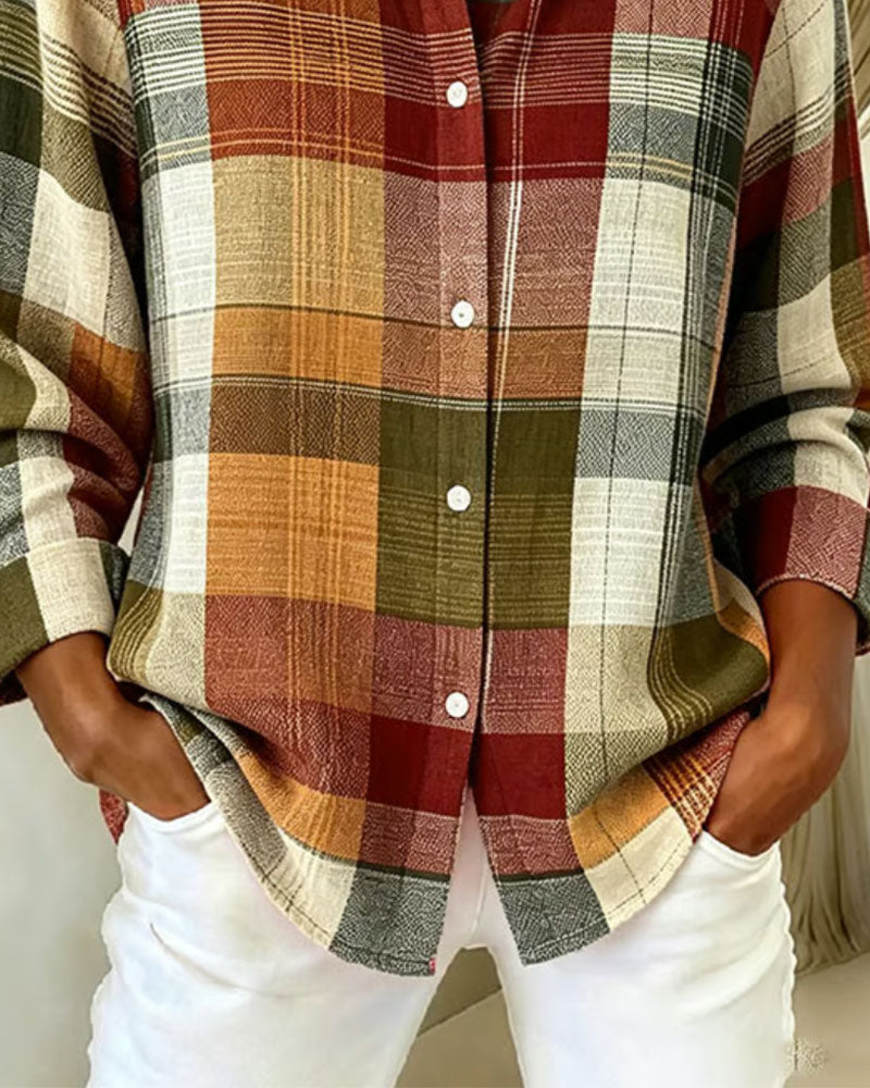 Plaid Contrast Color Split Loose Fit Shirt