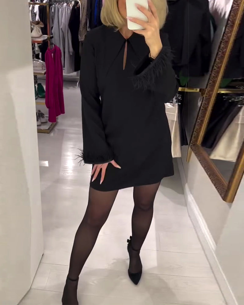 Solid Color Straight-Cut Long-Sleeved Dress