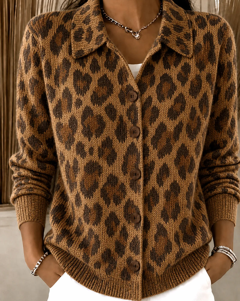 Stylish Leopard Lapel Cardigan