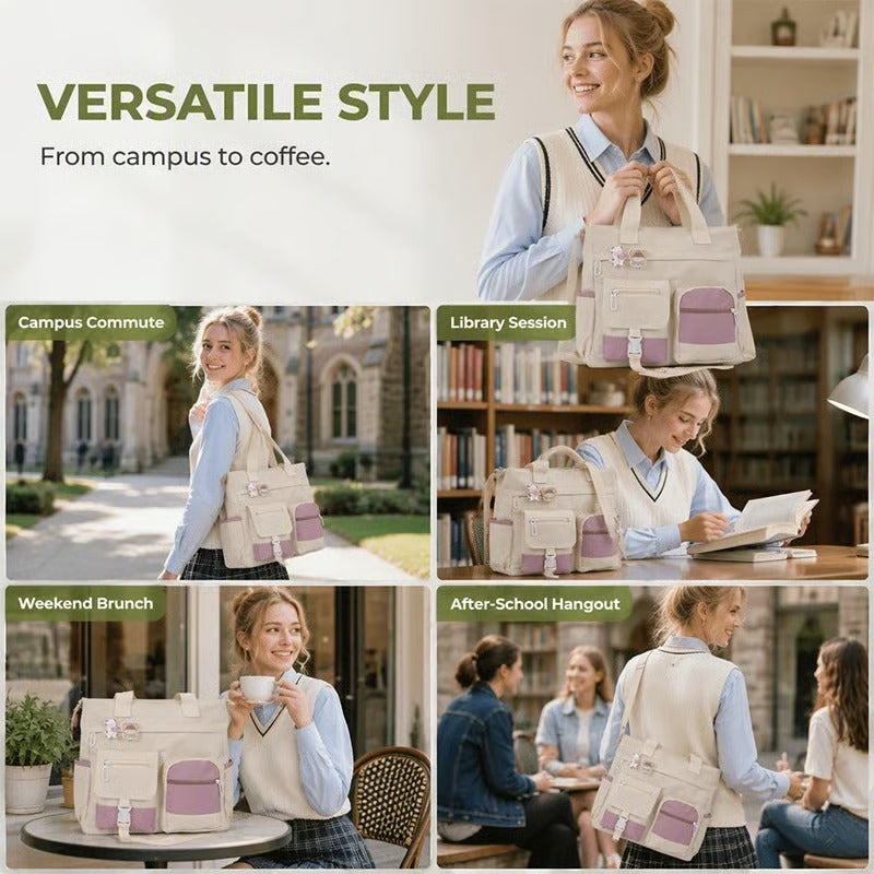 Spacious Canvas Tote Compartments Bag