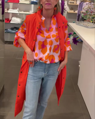 Printed V-neck lantern sleeve casual top