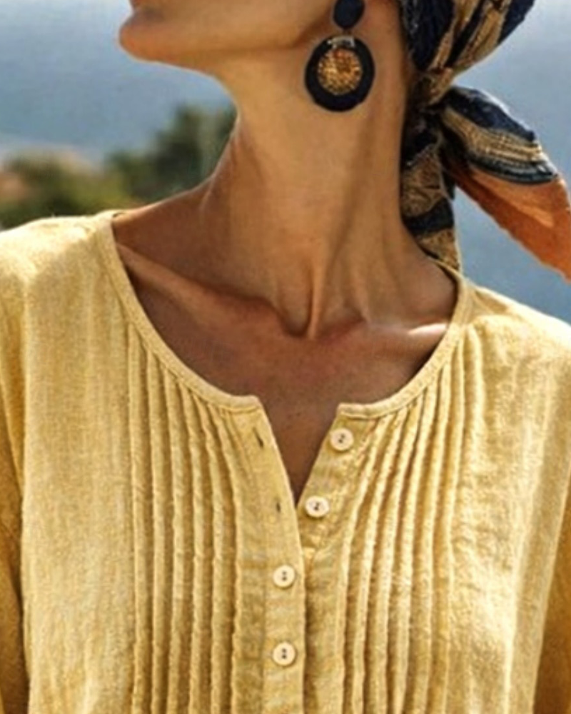 Pleated Mid-Length Casual Blouse