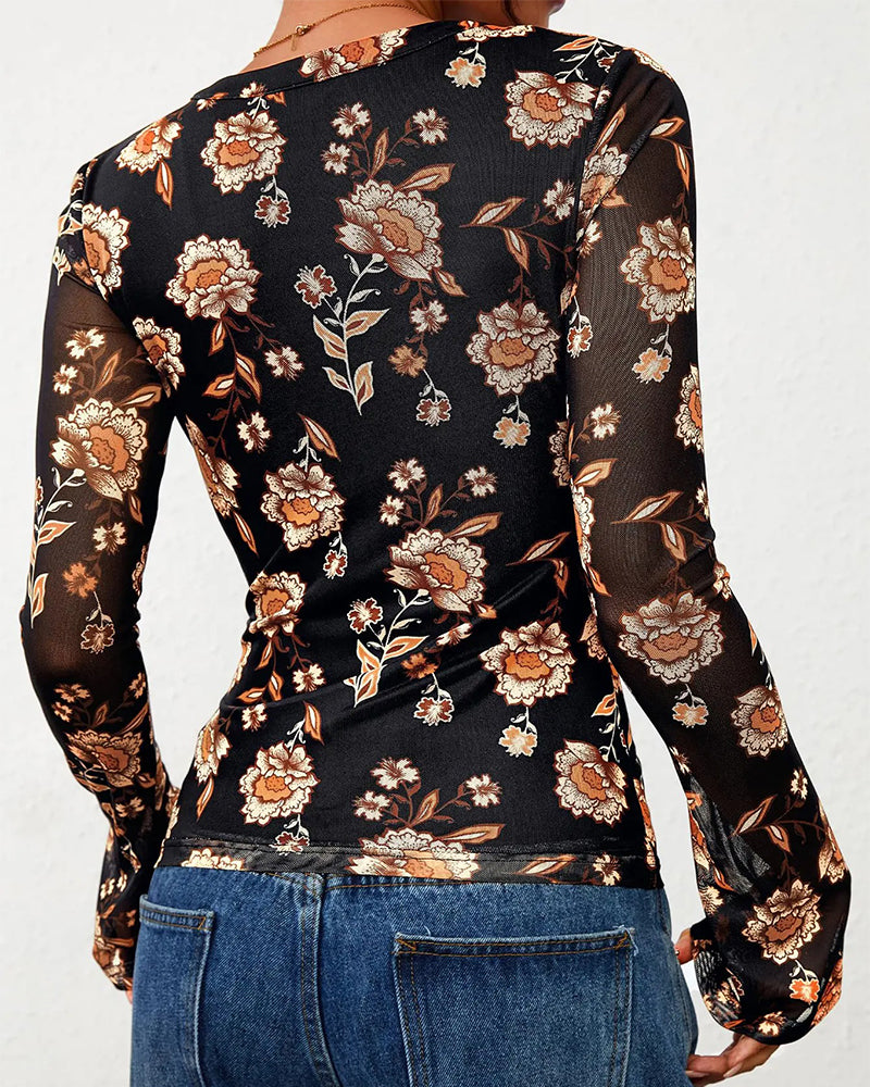 V-Neck Button Slit Fitted Top