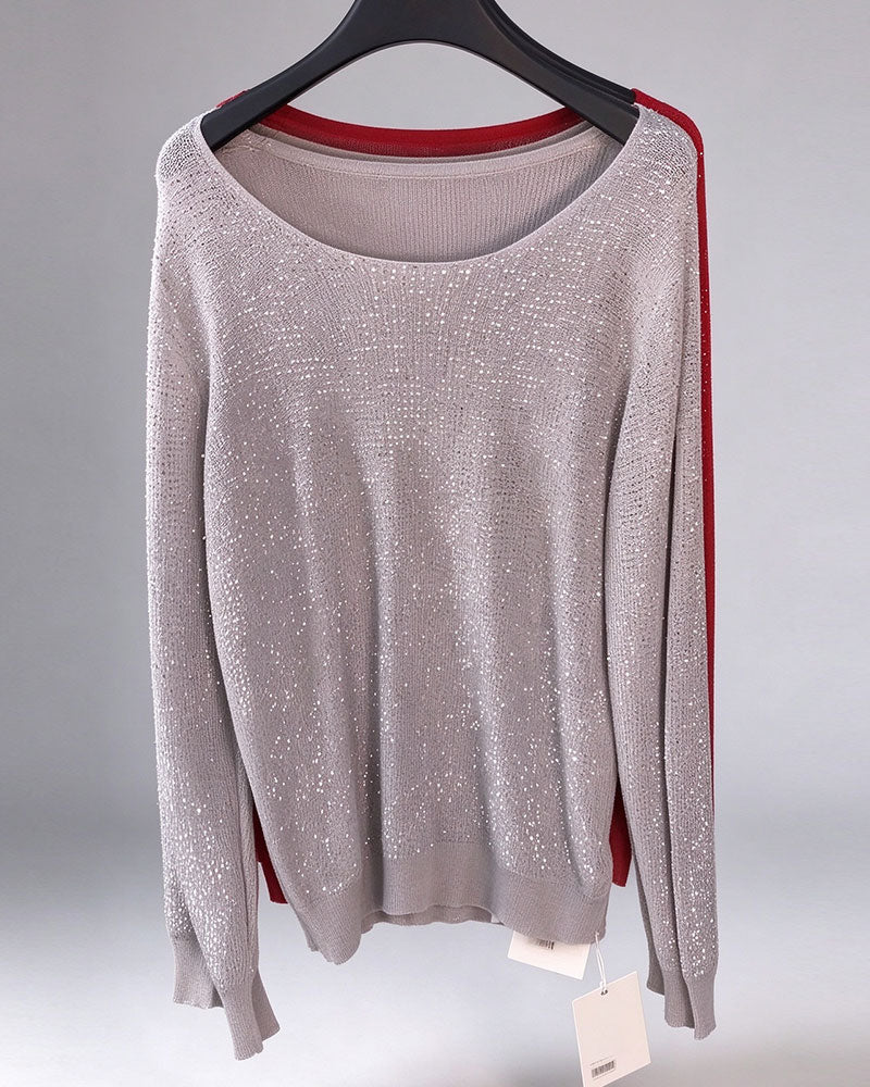 Shimmer Solid Long Sleeve Loose Fit Sweater
