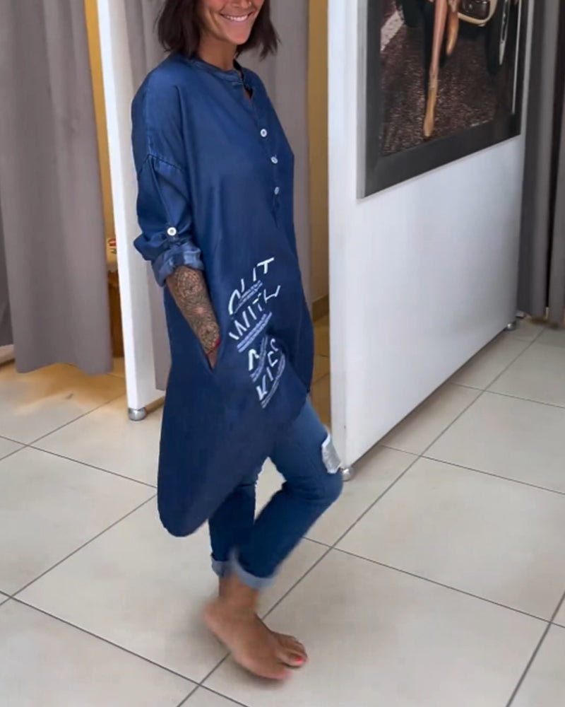 Letter print irregular button top