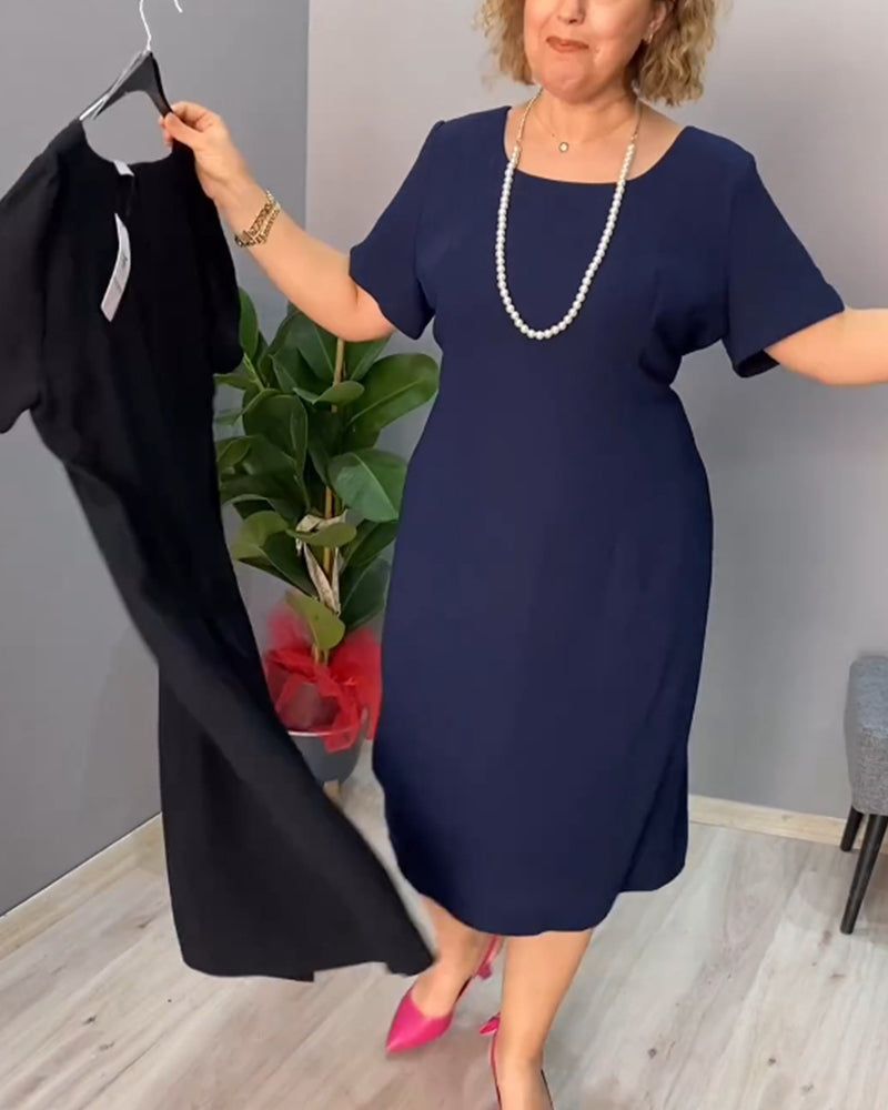 Solid color short sleeve elegant dress