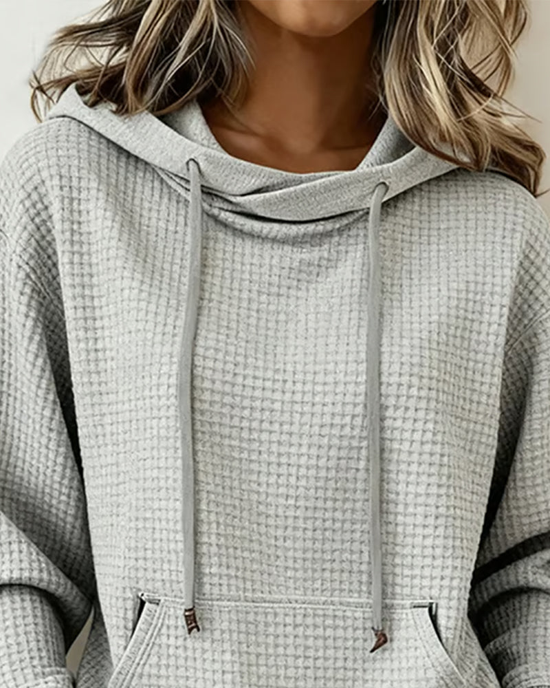 Hooded Drawstring Waffle Sweatshirt