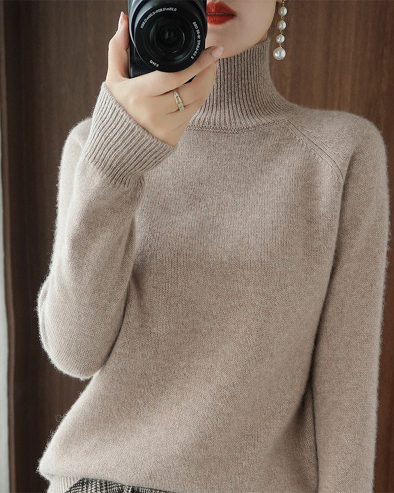 Simple solid color high collar long sleeve sweater