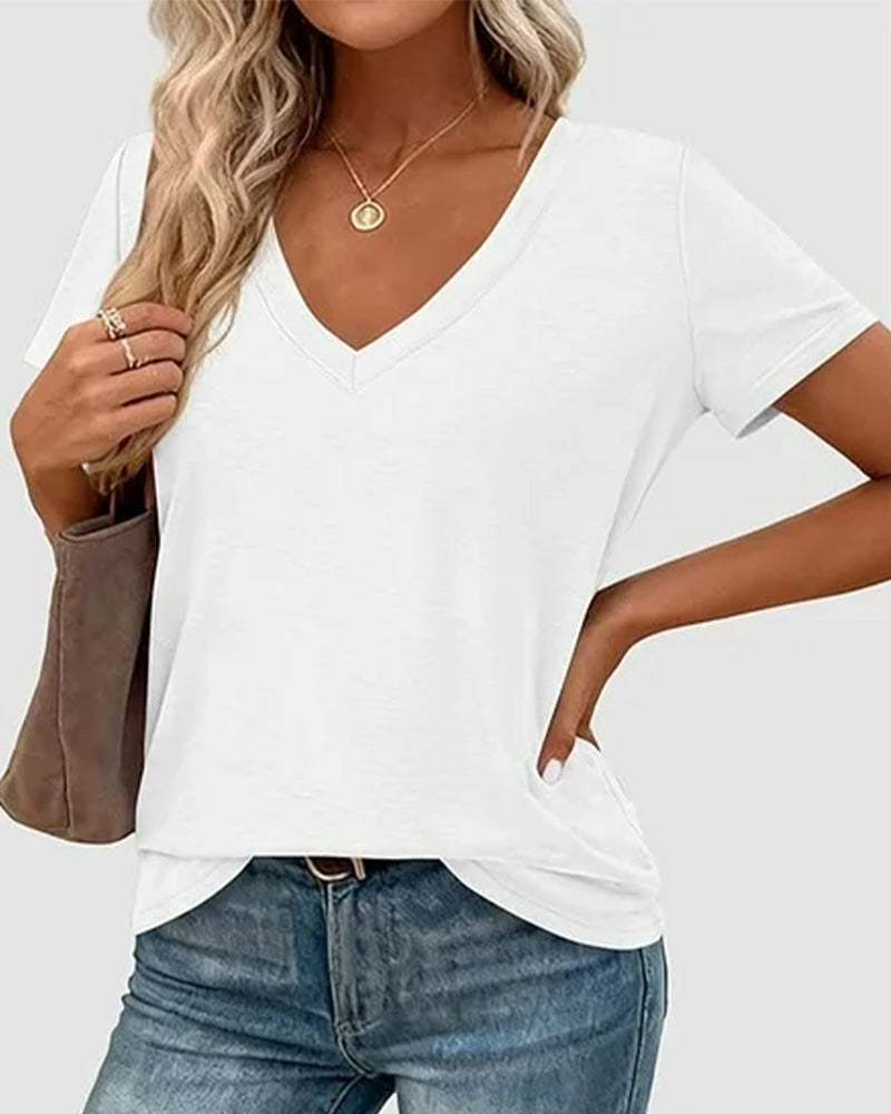 Pullover V-Neck Solid T-Shirt