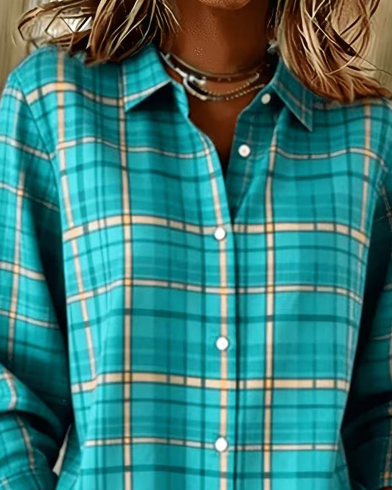 Lapel Plaid Casual Shirt