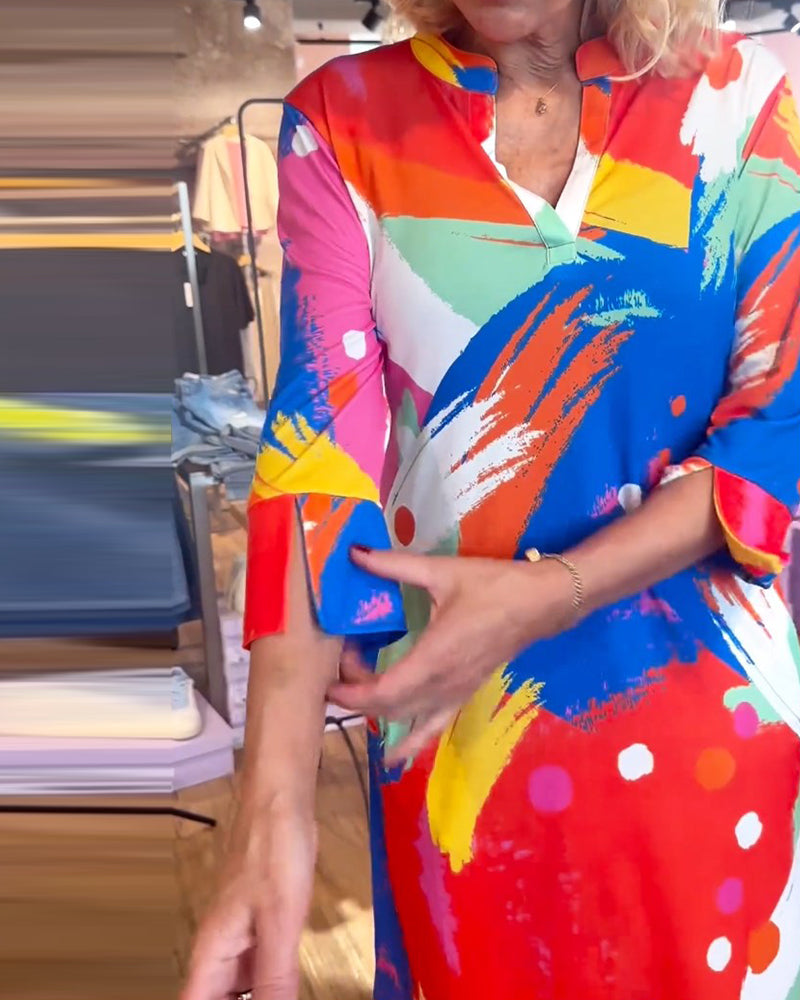 Colorful printed V-neck elegant dress