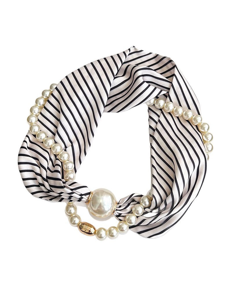 Long Pearl-Embellished Silk Necklace