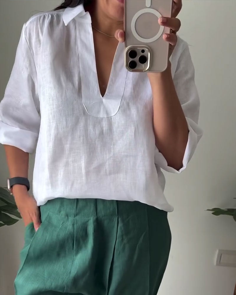 Collared Cotton-Linen Blouse