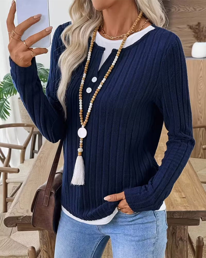 Fake Two-Piece Ribbed Brushed Top