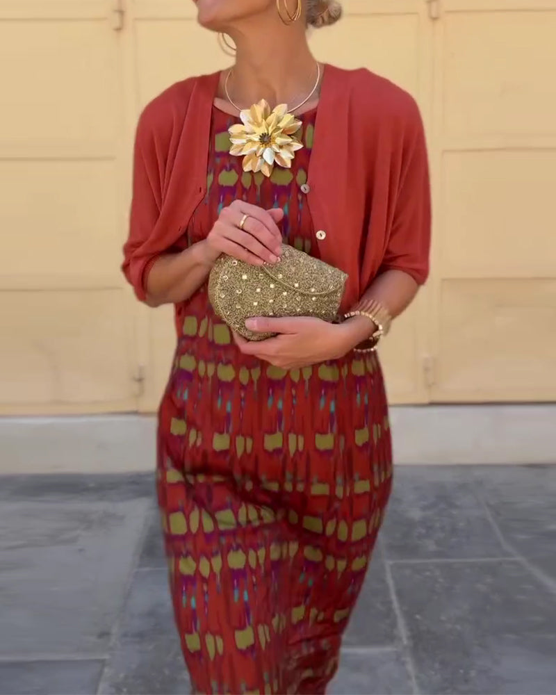Short Coat Printed Long Dress Set
