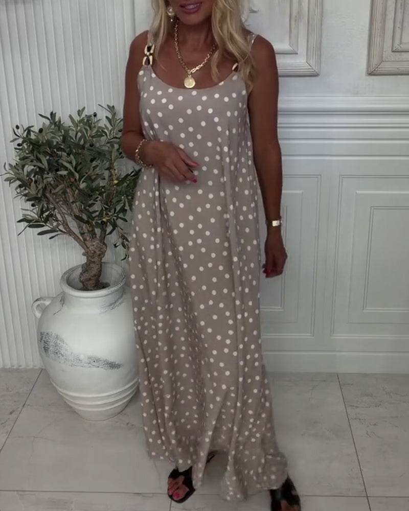 Metal Buckle Suspender Polka Dot Dress
