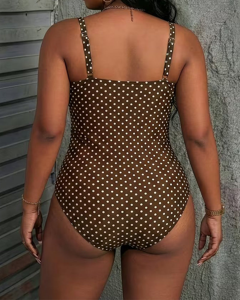 Lace-Up Polka-Dot Mesh One-Piece
