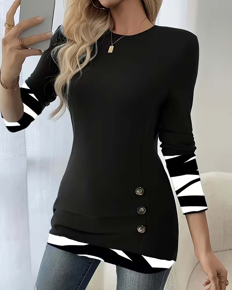 Striped Patchwork Long Sleeve Top