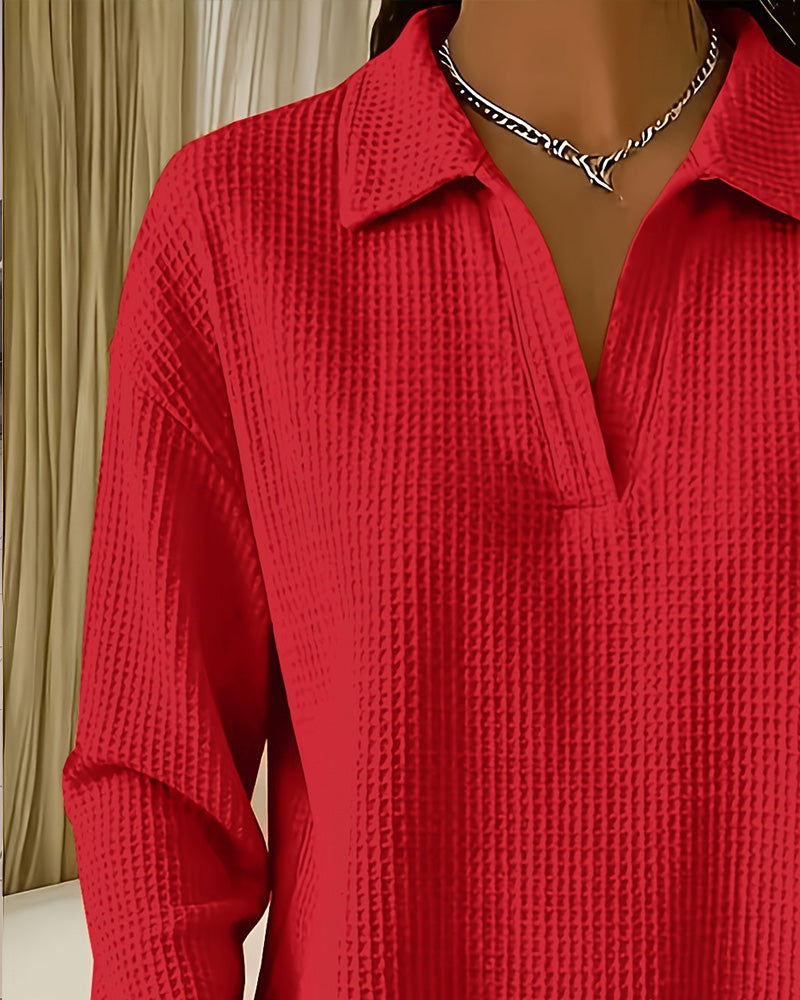 Lapel Solid Long Sleeve T-Shirt