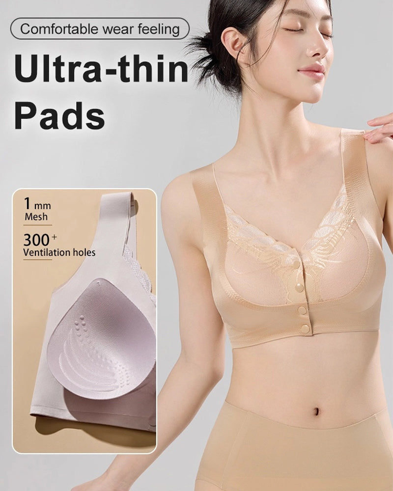 Front Buckle Satin Lace Bra